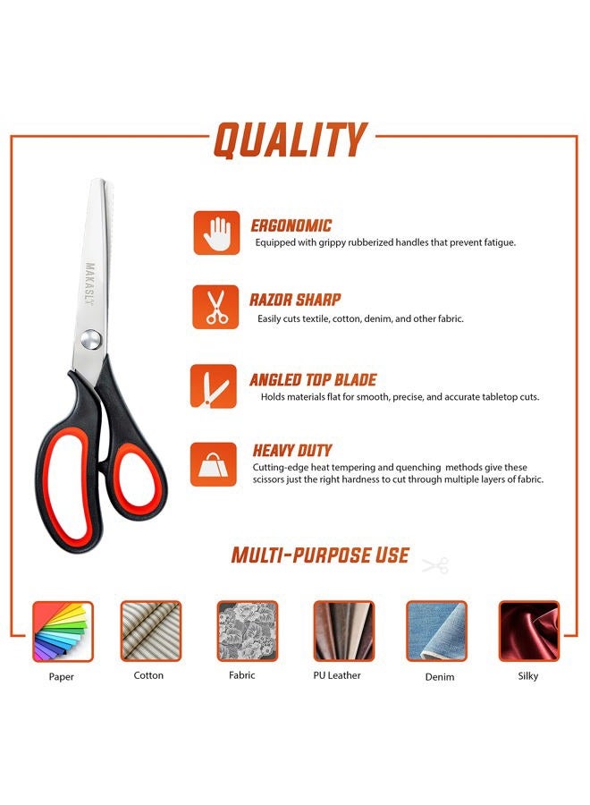 Makasla Pinking Shears Scissors for Fabric, Craft Scissors Decorative Edge, Zig Zag Scissors with Serrated Cutting Edge, Professional Sewing Pinking Shear for Fabric/Leather/Paper Craft (Red) - Image 3